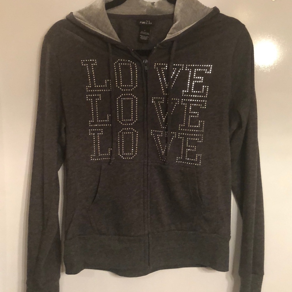 GREY HOODIE WITH BLING !!